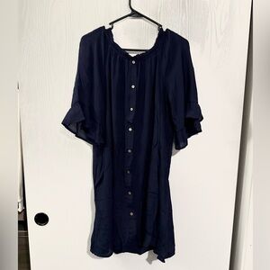 Elegant Navy Blue Button-Down Dress